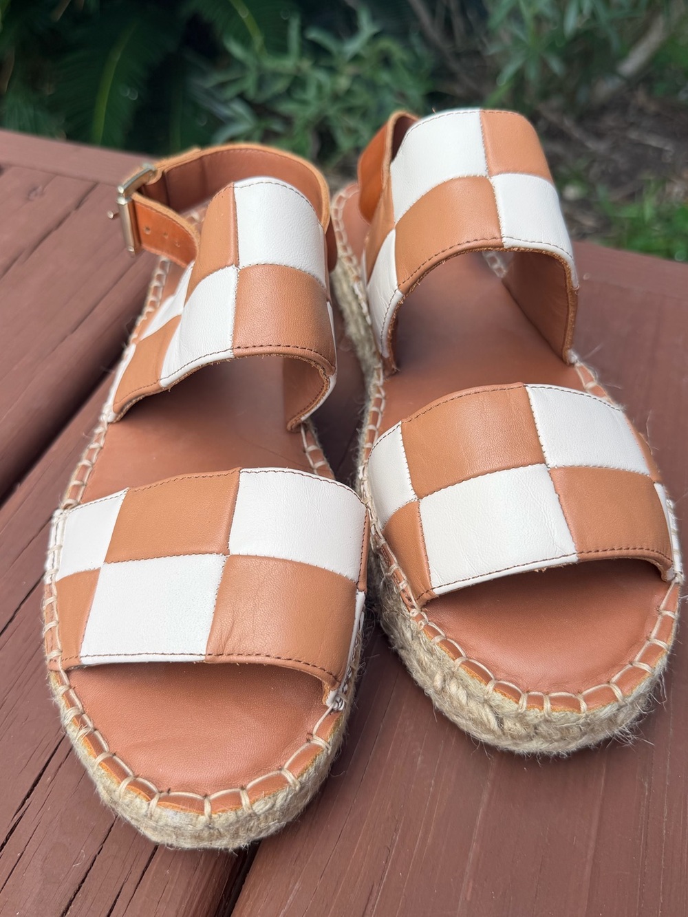 ALOHAS Scacchi Leather Platform Sandals Camel Ivory US 10 $178 - Picture 2 of 8